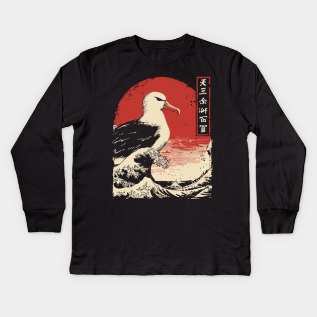 Majestic Seagull and The Great Wave Art Kids Long Sleeve T-Shirt by TuncGK