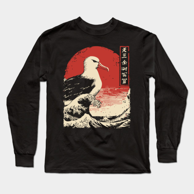 Majestic Seagull and The Great Wave Art Long Sleeve T-Shirt by TuncGK