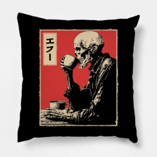 Funny Zombie Needs Coffee Vintage Japanese Art Pillow