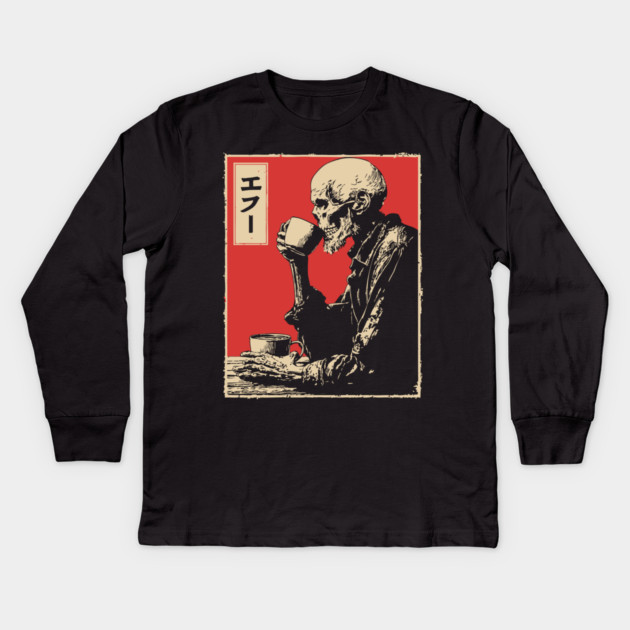 Funny Zombie Needs Coffee Vintage Japanese Art Kids Long Sleeve T-Shirt by TuncGK