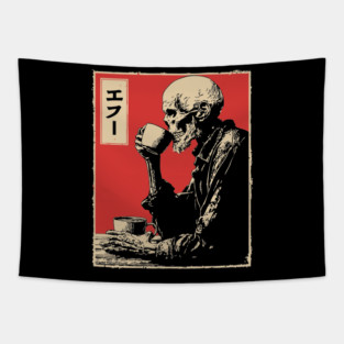 Funny Zombie Needs Coffee Vintage Japanese Art Tapestry