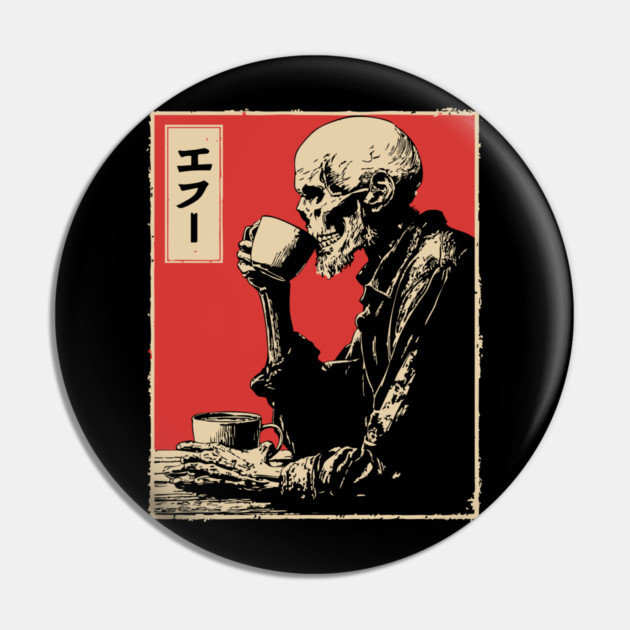 Funny Zombie Needs Coffee Vintage Japanese Art Pin by TuncGK