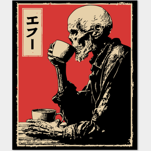 Funny Zombie Needs Coffee Vintage Japanese Art Wall Art by TuncGK