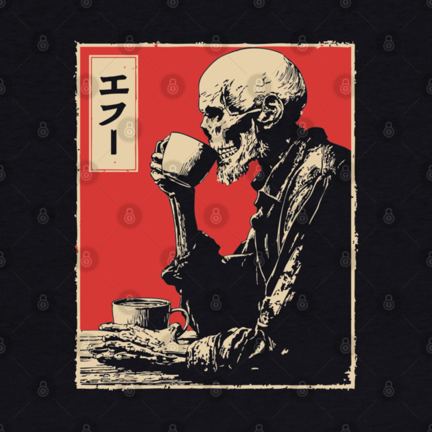 Funny Zombie Needs Coffee Vintage Japanese Art by TuncGK