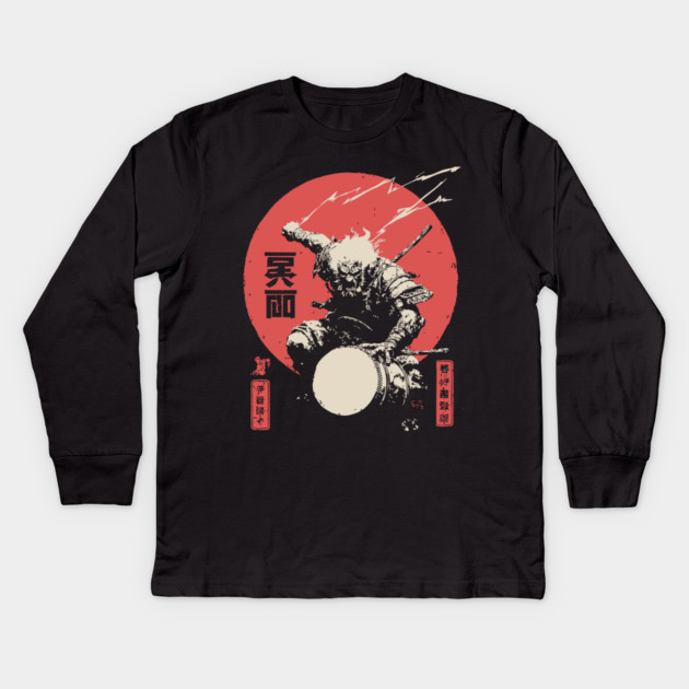 Raijin God of Thunder Vintage Japanese Mythology Kids Long Sleeve T-Shirt by TuncGK