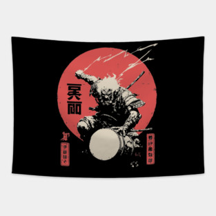 Raijin God of Thunder Vintage Japanese Mythology Tapestry