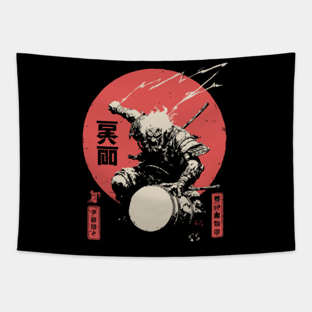 Raijin God of Thunder Vintage Japanese Mythology Tapestry by TuncGK