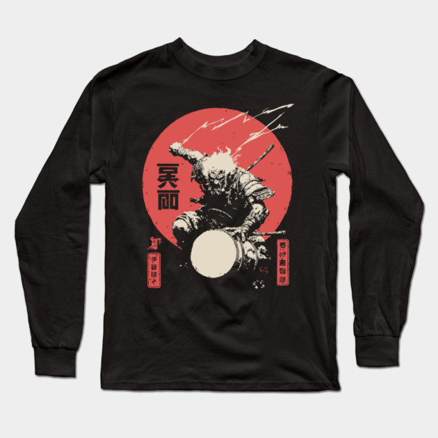 Raijin God of Thunder Vintage Japanese Mythology Long Sleeve T-Shirt by TuncGK