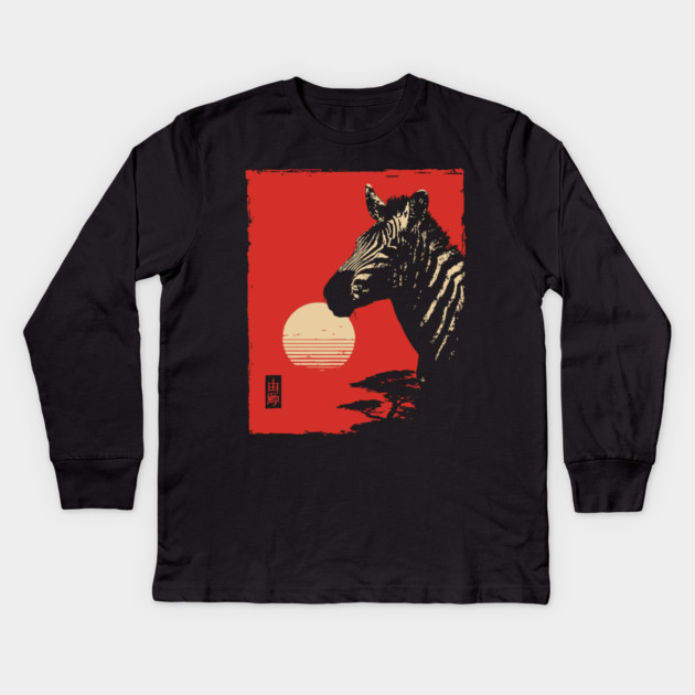 Bold Zebra Portrait Vintage Graphic Wildlife Art Kids Long Sleeve T-Shirt by TuncGK