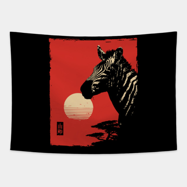 Bold Zebra Portrait Vintage Graphic Wildlife Art Tapestry by TuncGK