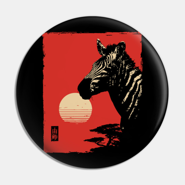 Bold Zebra Portrait Vintage Graphic Wildlife Art Pin by TuncGK