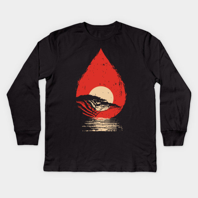 Serene Sunset in a Drop Surreal Nature Art Kids Long Sleeve T-Shirt by TuncGK