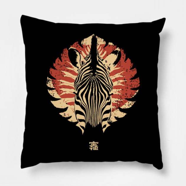 Stylized Zebra Spirit Vintage Tribal Fusion Art Pillow by TuncGK