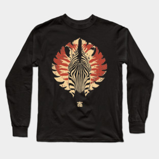 Stylized Zebra Spirit Vintage Tribal Fusion Art Long Sleeve T-Shirt