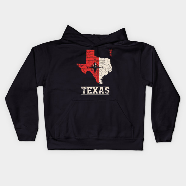 Vintage Texas State Map Lone Star Pride Art Kids Hoodie by TuncGK