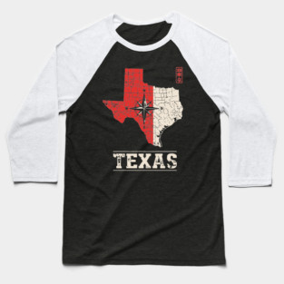 Vintage Texas State Map Lone Star Pride Art Baseball T-Shirt