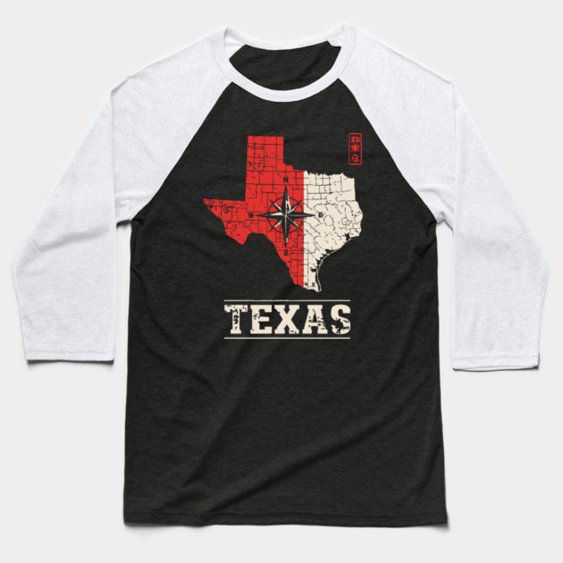 Vintage Texas State Map Lone Star Pride Art Baseball T-Shirt by TuncGK