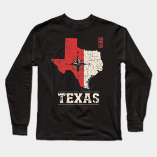 Vintage Texas State Map Lone Star Pride Art Long Sleeve T-Shirt