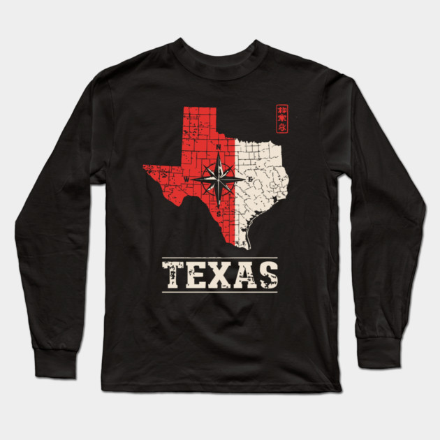 Vintage Texas State Map Lone Star Pride Art Long Sleeve T-Shirt by TuncGK