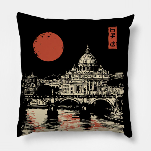 St. Peter's Basilica Reflection Vintage Rome Art Pillow by TuncGK