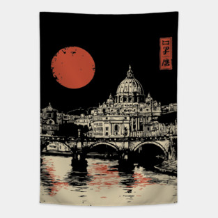 St. Peter's Basilica Reflection Vintage Rome Art Tapestry