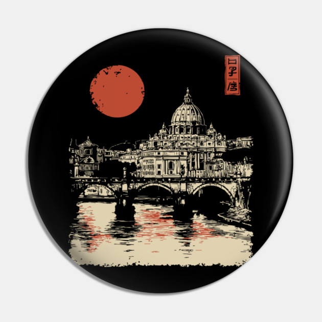 St. Peter's Basilica Reflection Vintage Rome Art Pin by TuncGK