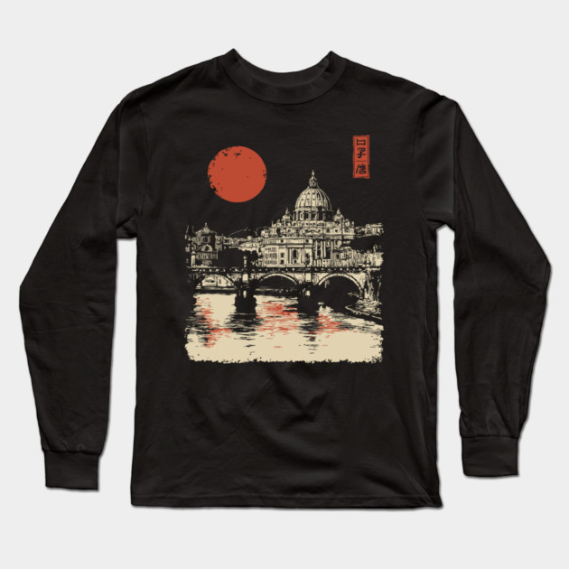 St. Peter's Basilica Reflection Vintage Rome Art Long Sleeve T-Shirt by TuncGK