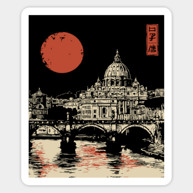 St. Peter's Basilica Reflection Vintage Rome Art Magnet by TuncGK