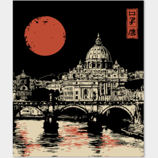 St. Peter's Basilica Reflection Vintage Rome Art Posters and Art