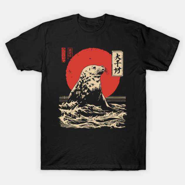 Curious Harbor Seal Portrait Vintage Marine Art T-Shirt by TuncGK