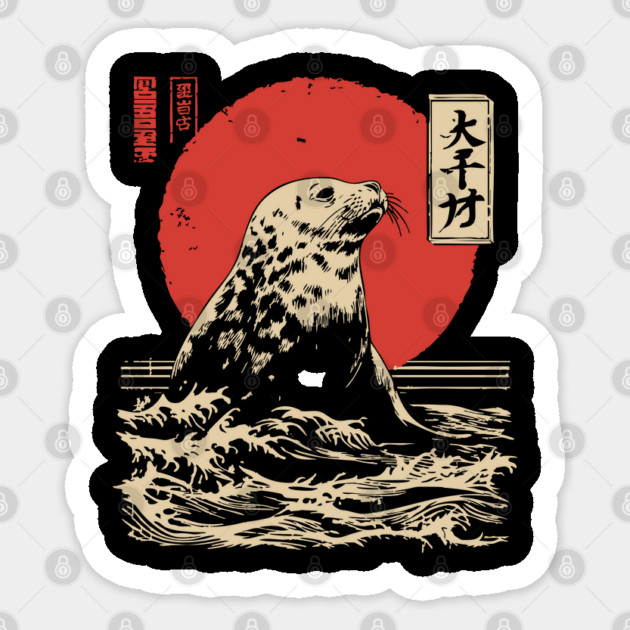 Curious Harbor Seal Portrait Vintage Marine Art Sticker by TuncGK