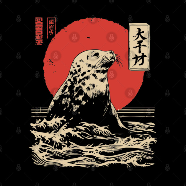 Curious Harbor Seal Portrait Vintage Marine Art by TuncGK