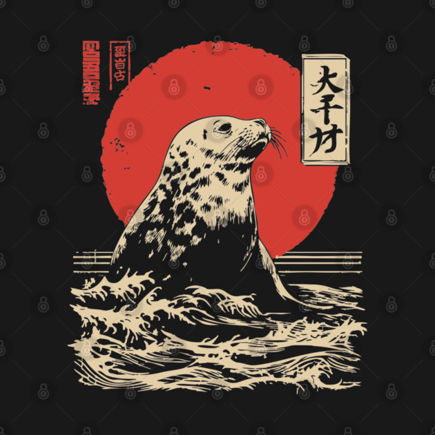 Curious Harbor Seal Portrait Vintage Marine Art by TuncGK