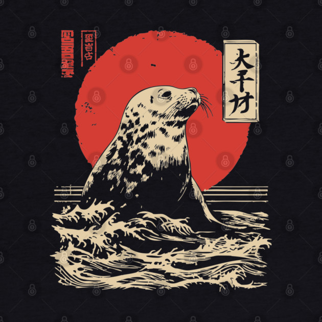 Curious Harbor Seal Portrait Vintage Marine Art by TuncGK