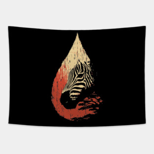 Zebra Spirit in a Drop Surreal Vintage Art Tapestry