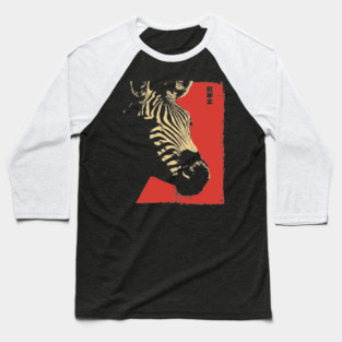 Zebra on the Savanna Vintage Japanese Wildlife Baseball T-Shirt