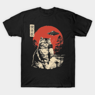 Cat Taking a Selfie with a UFO Funny Art T-Shirt