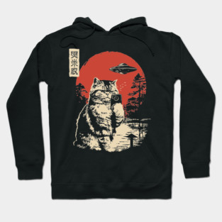 Cat Taking a Selfie with a UFO Funny Art Hoodie