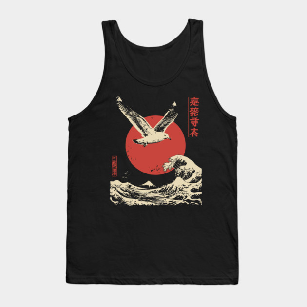 Soaring Seagull Japanese Ukiyo-e Ocean Art Tank Top by TuncGK