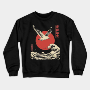 Soaring Seagull Japanese Ukiyo-e Ocean Art Crewneck Sweatshirt