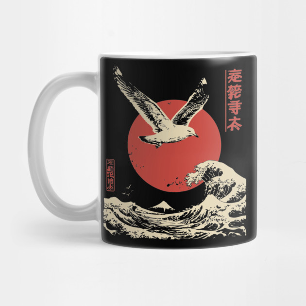 Soaring Seagull Japanese Ukiyo-e Ocean Art by TuncGK