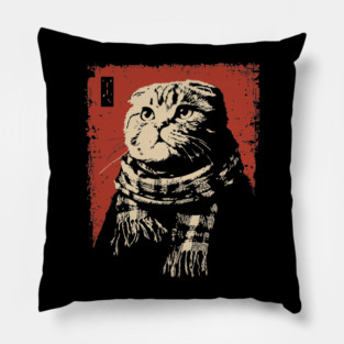 Dapper Scottish Fold Cat Gentleman with Scarf Pillow