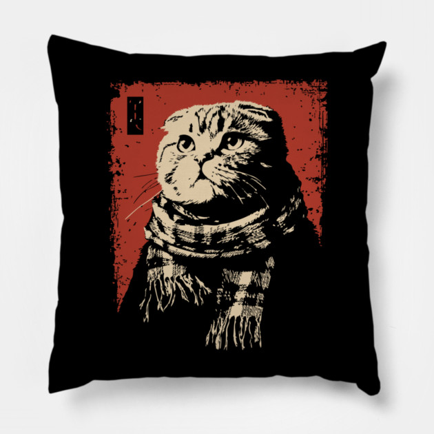 Dapper Scottish Fold Cat Gentleman with Scarf Pillow by TuncGK