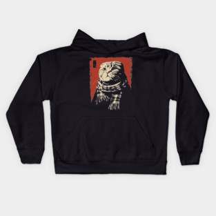Dapper Scottish Fold Cat Gentleman with Scarf Kids Hoodie