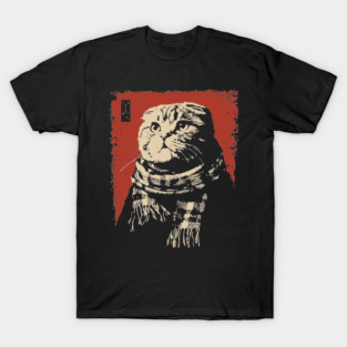 Dapper Scottish Fold Cat Gentleman with Scarf T-Shirt