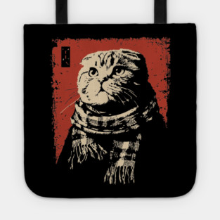 Dapper Scottish Fold Cat Gentleman with Scarf Tote
