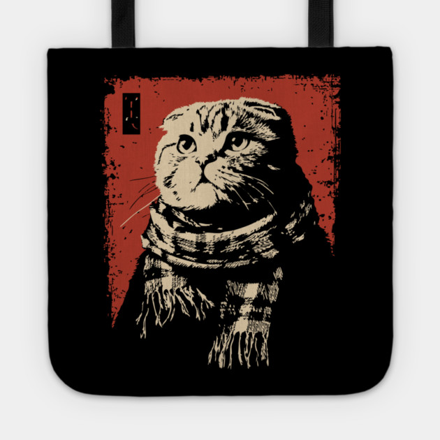 Dapper Scottish Fold Cat Gentleman with Scarf Tote by TuncGK