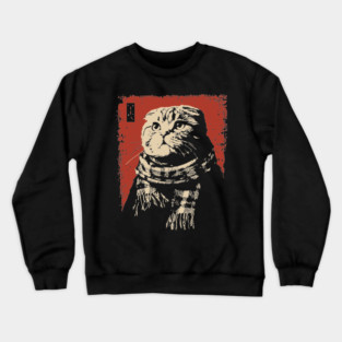 Dapper Scottish Fold Cat Gentleman with Scarf Crewneck Sweatshirt
