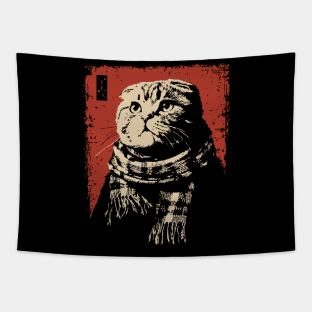 Dapper Scottish Fold Cat Gentleman with Scarf Tapestry by TuncGK