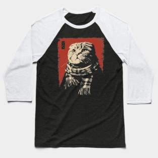 Dapper Scottish Fold Cat Gentleman with Scarf Baseball T-Shirt